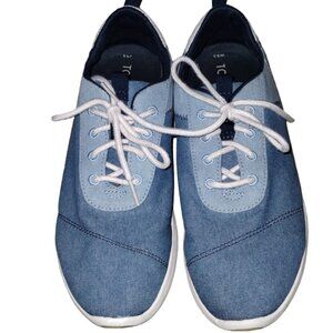 TOMS CABRILLO 10015156 WOMENS BLUE CANVAS LACE UP LIFESTYLE SNEAKERS SHOES 8.5